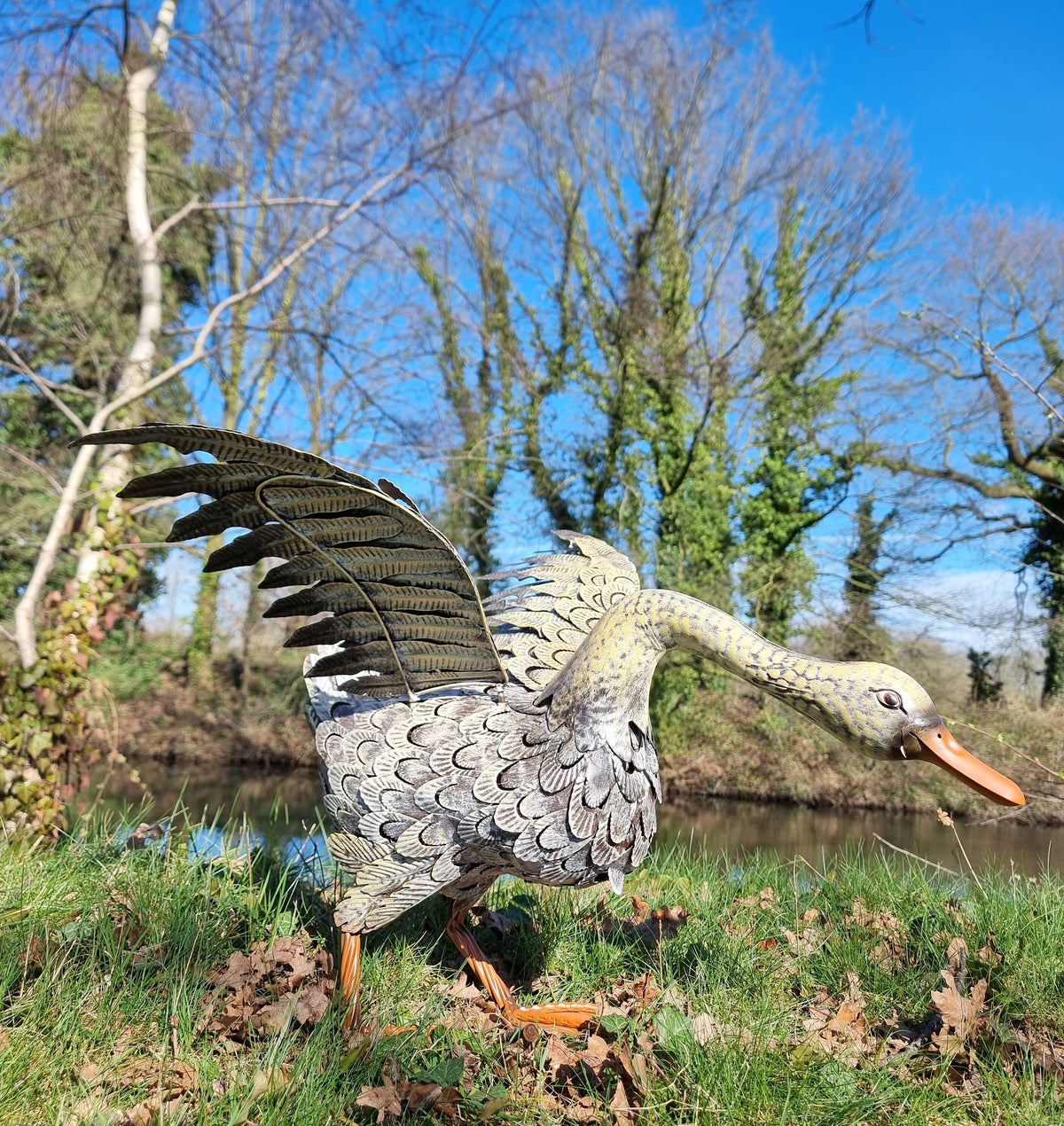 Large Metal Goose Garden Sculpture | 65 cm / 28 in | Rustic Pond Decor ...