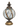 Decorative lantern with glass globe and gold detailing on a white background.